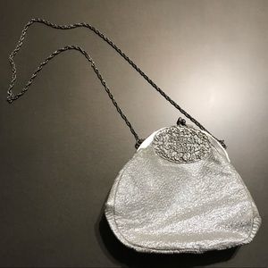 Vintage Silver Fabric Clutch Purse